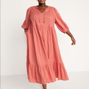 Old Navy Super Poppy Tie Neck 3/4 Sleeve All Day Maxi Swing Dress